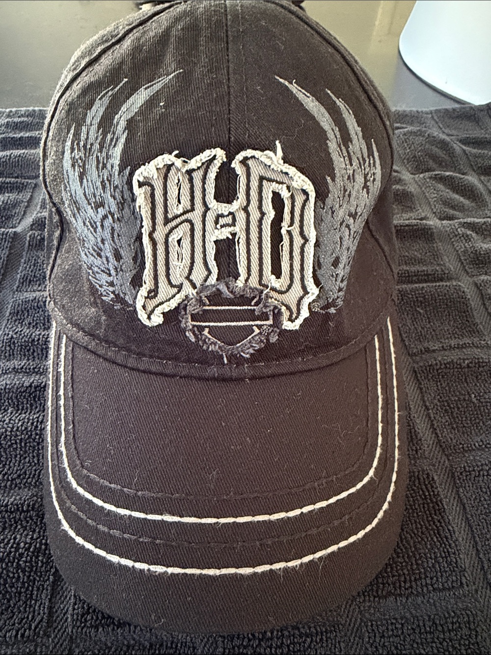 Harley-Davidson Black Cap with Distressed Wing and H-D Patch